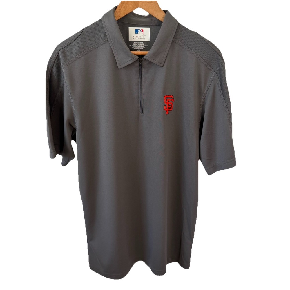 MLB SF Giants Polo Gray 1/4 Zip Shirt Genuine Merchandise Short Sleeve Men's Lg